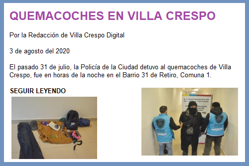 QUEMA COCHES VILLA CRESPO